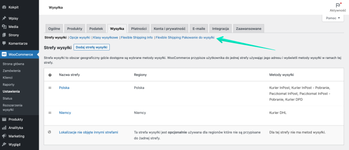 Ustawienia wysyłki WooCommerce - Flexible Shipping Pakowanie do wysyłki