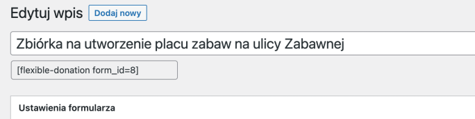 Shortcode dla formularza w Darowiznach WordPress