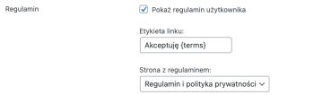 Ustawienia strony regulaminu dla darowizn wordpress