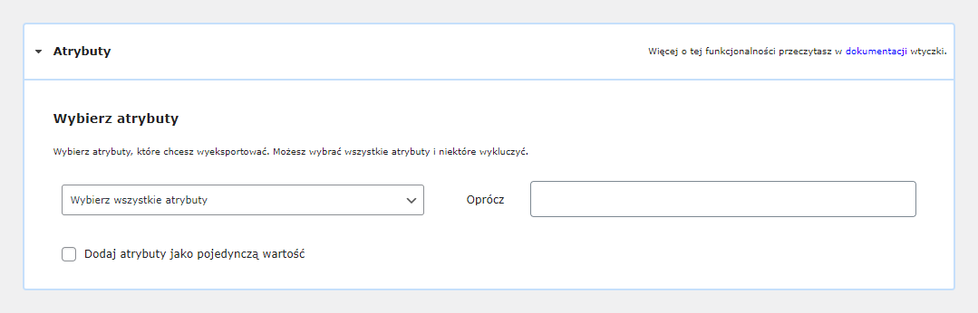 Widok Mappera produktu - sekcja Atrybuty