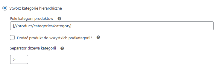 Drzewo kategorii dla importu produktów