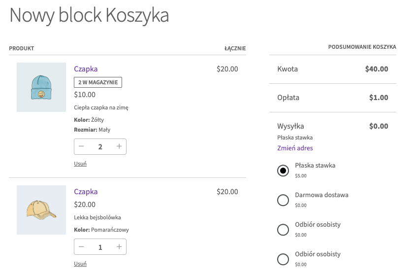 woocommerce blok koszyka testowa strona