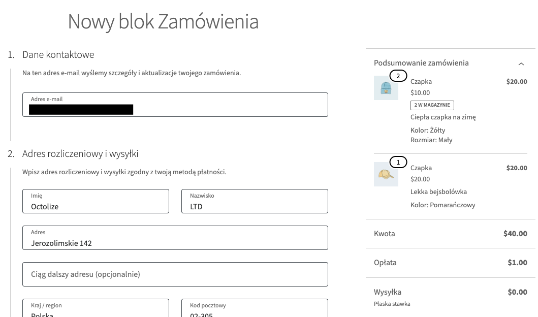 woocommerce blok zamowienia testowa strona