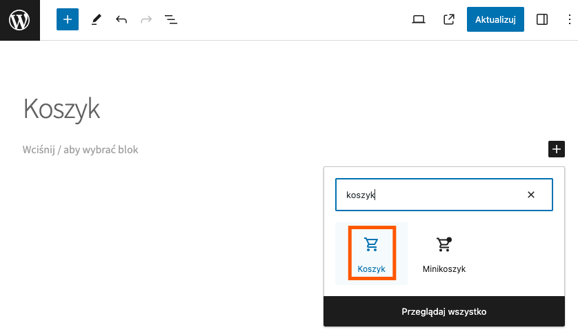 woocommerce koszyk blok dodawanie