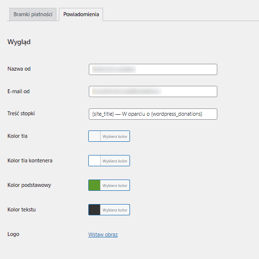 Darowizny WordPress - edycja wiadomości dla Darczyńcy