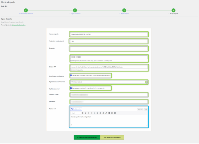 Dropshipping export orders WooCommerce WP Desk - eksport zamówień - ustawienia