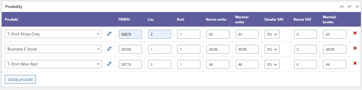 Wystawianie faktury WooCommerce