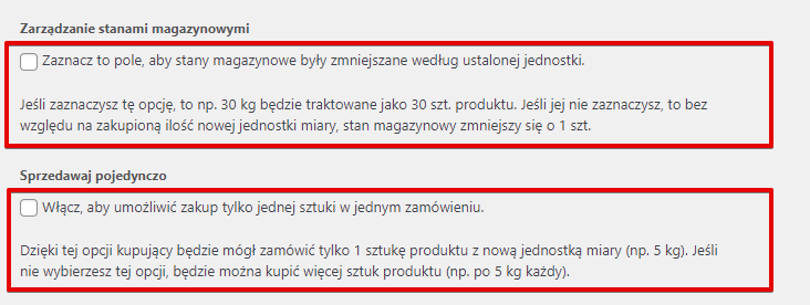 Kalkulator jednostek - pozostałe ustawienia
