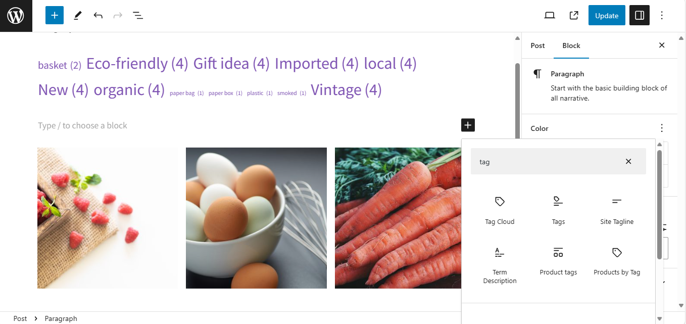 Używanie bloków do wyświetlania tagów produktów WooCommerce i produktów według tagów