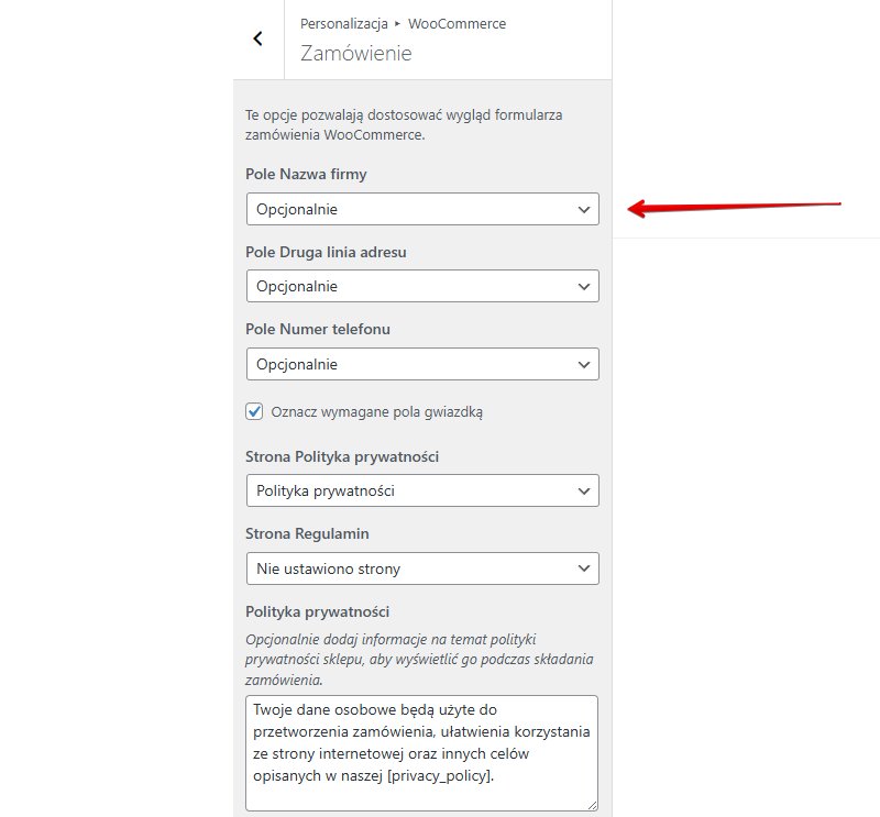 Pole nazwa firmy w WooCommerce