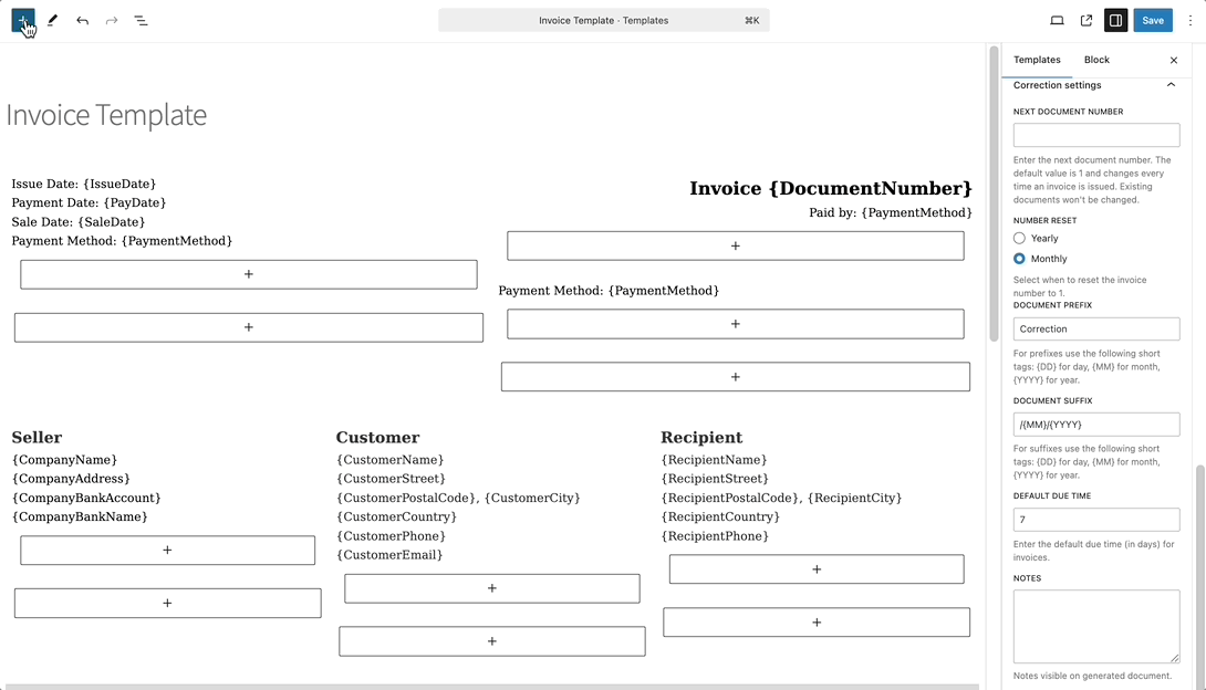 Graficzny edytor szablonu faktur dla WordPress i WooCommerce