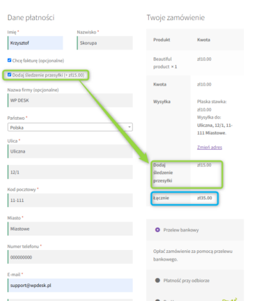 Dodaj opłatę za śledzenie do WooCommerce Checkout – pole checkbox