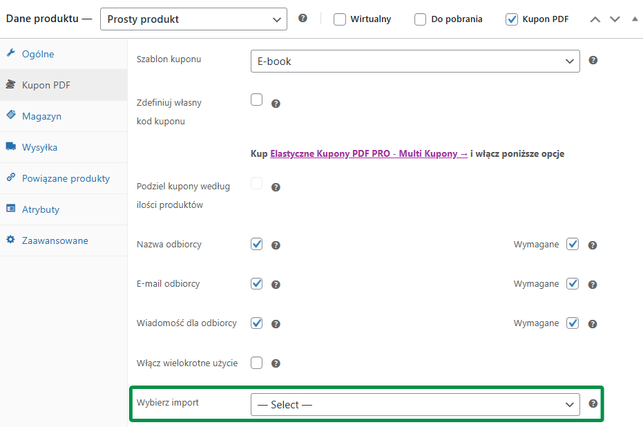 Import kodów przypisanie dla przykładowego produktu WooCommerce