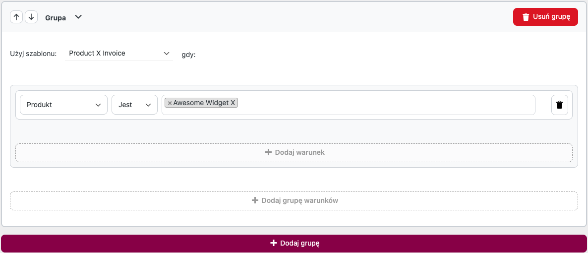 Faktury WooCommerce - warunkowe użycie szablonu dla produktu