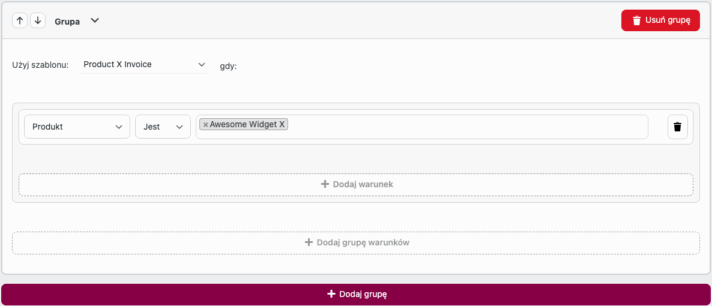 Faktury WooCommerce - warunkowe użycie szablonu faktury PDF - przykład dla produktu