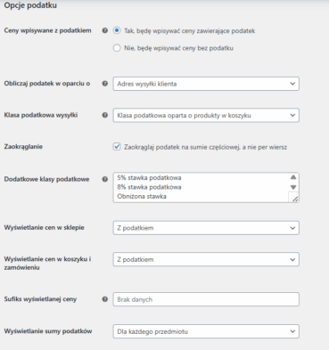 opcje podatków WooCommerce - problem z cenami opcji dodatkowych