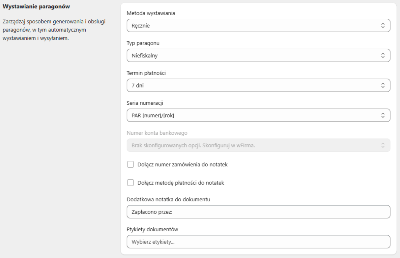 Ustawienia paragonów wFirma w sklepie Shopify