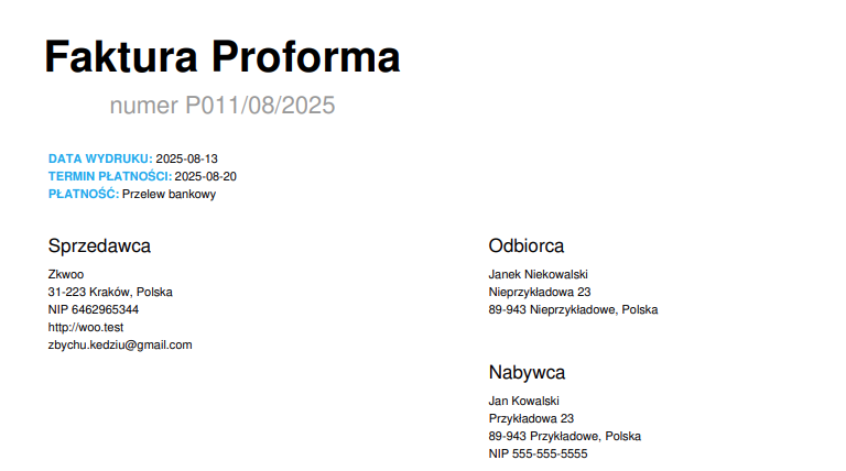 Fakturownia proforma dane odbiorcy