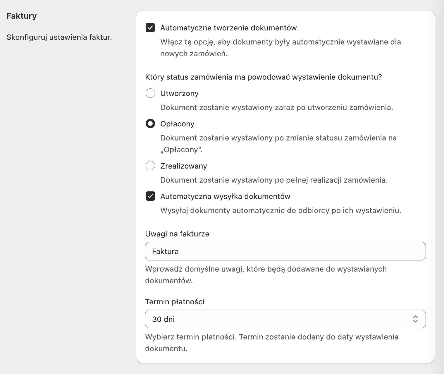 InFakt Shopify - ustawienia faktury