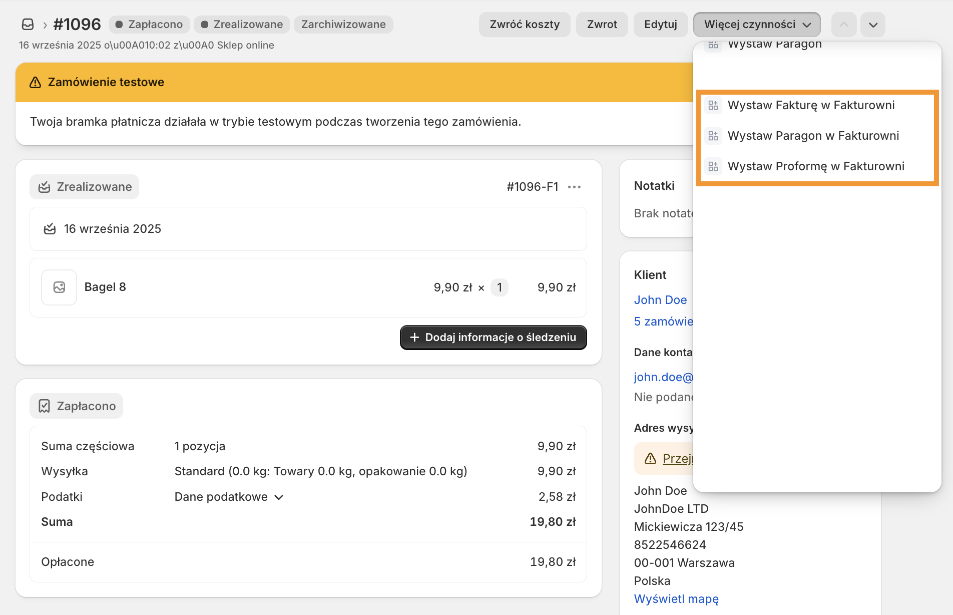 Fakturownia dla Shopify - ręczne wystawianie dokumentów