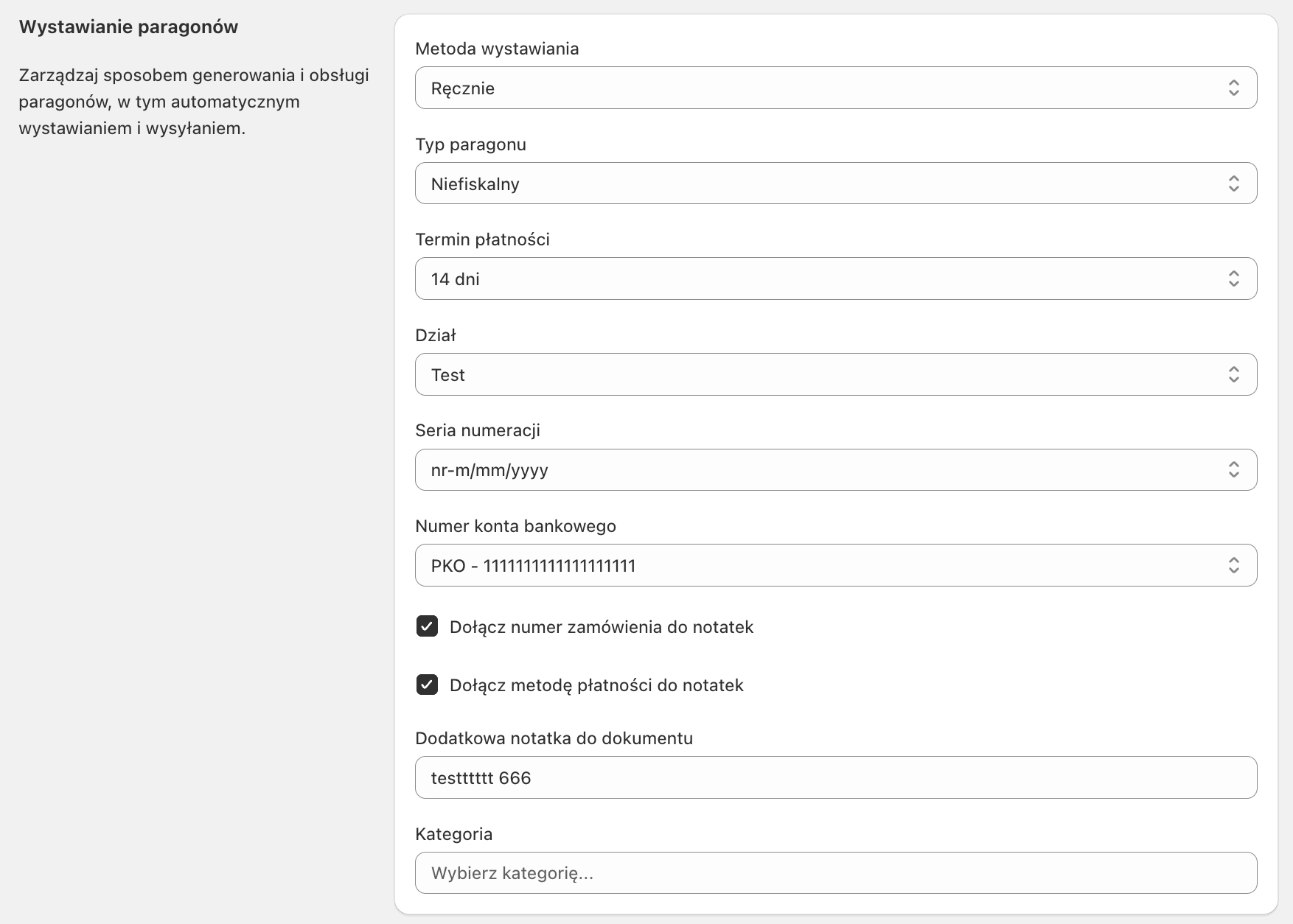 Fakturownia dla Shopify - ustawienia paragonów