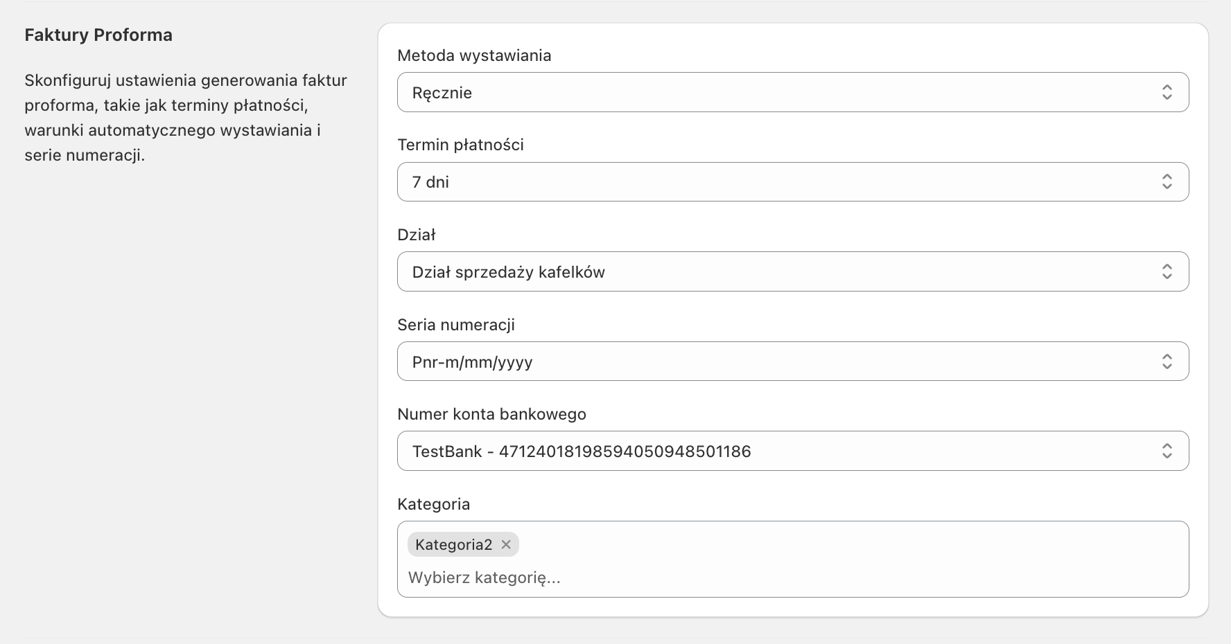 Fakturownia dla Shopify - ustawienia proform