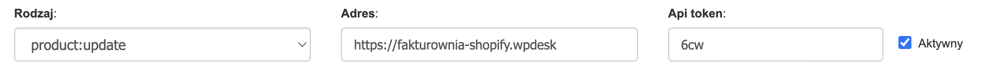 Fakturownia Shopify - ustawienia webhooka