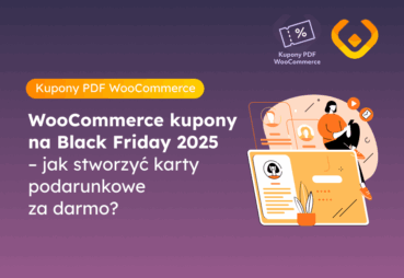 Baner artykułu: WooCommerce kupony na Black Friday 2025 – jak stworzyć karty podarunkowe za darmo, z nazwą wtyczki Kupony PDF WooCommerce i logo WP Desk