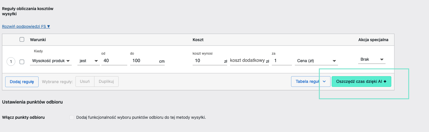 Flexible Shipping PRO - Przycisk AI
