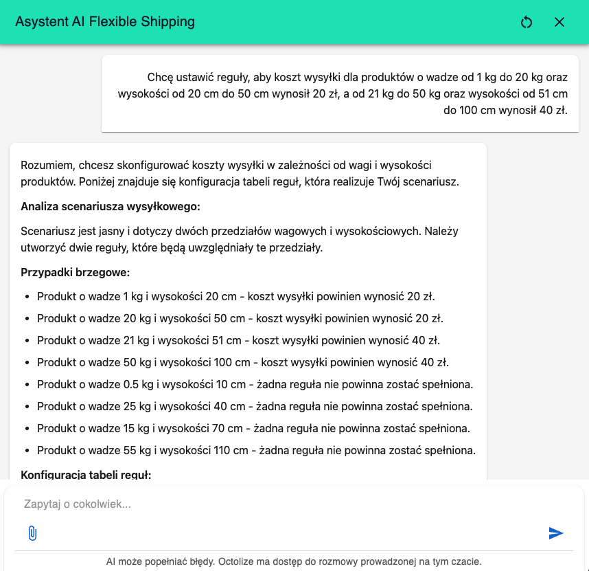 Flexible Shipping PRO - Scenariusz zaproponowany przez AI