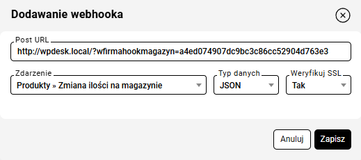 wFirma - modyfikacja webhooka