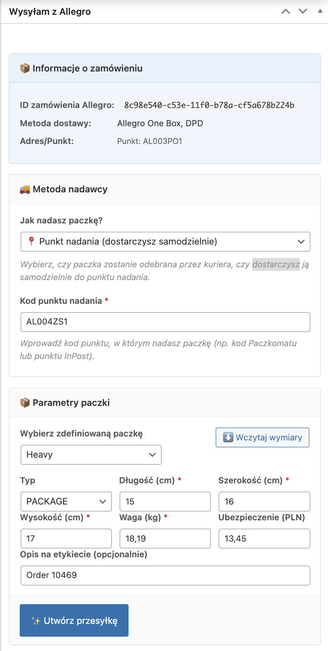 Wysyłam z Allegro - edycja zamówienia