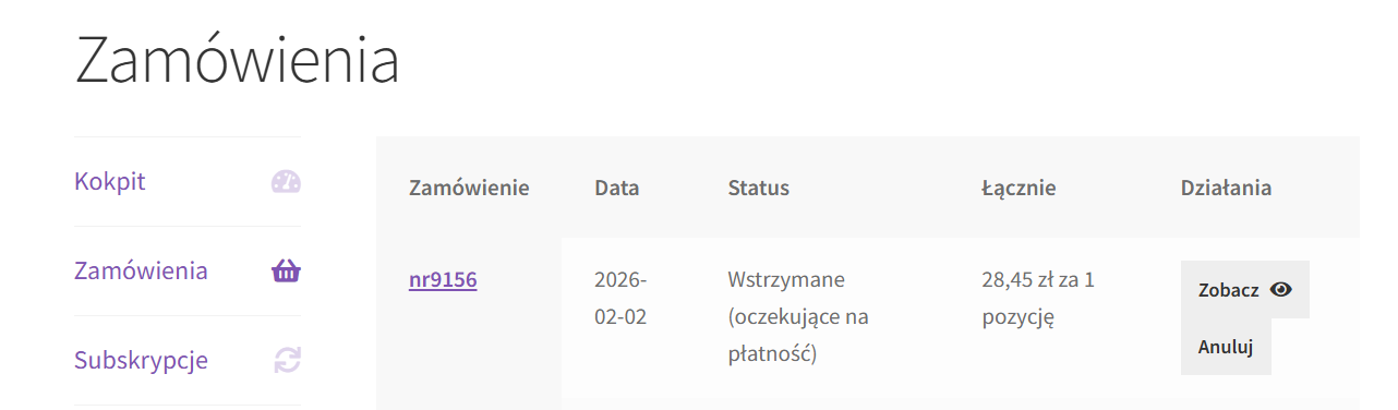 Elastyczne zwroty i reklamacje WooCommerce - przycisk anulowania zamówienia