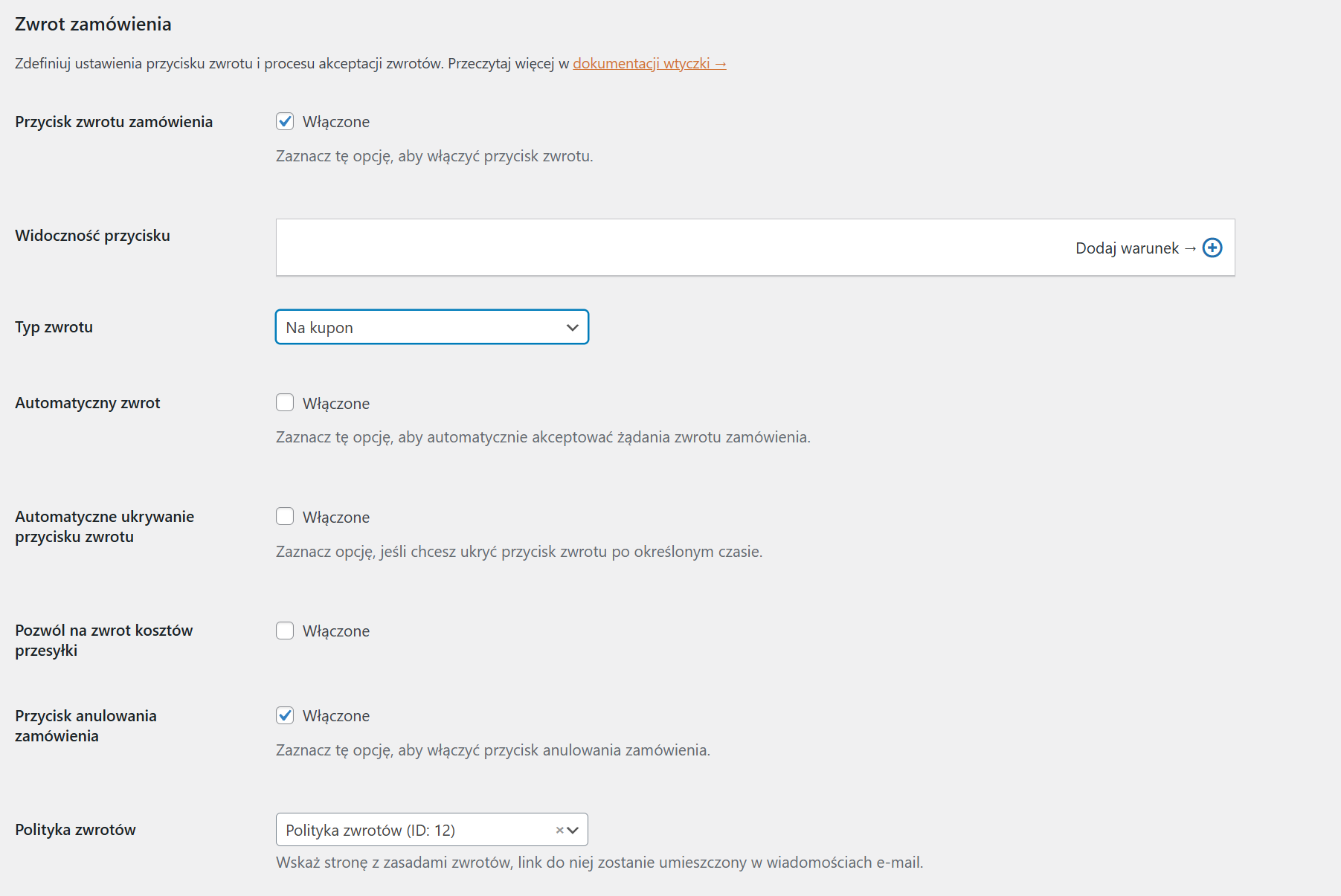 Elastyczne zwroty i reklamacje WooCommerce - ustawienia główne wtyczki