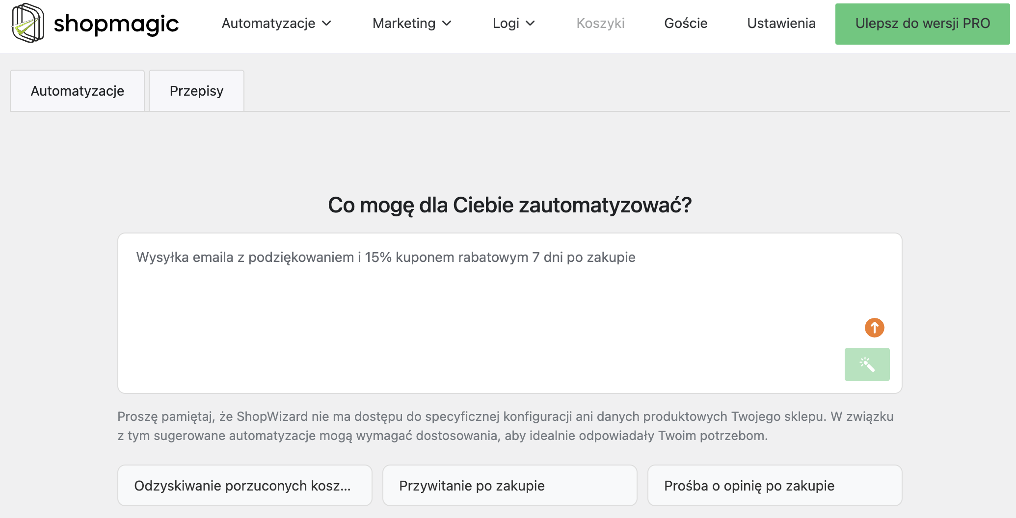 ShopMagic AI Wizzard - automatyzuj kampanie mailingowe z chatbotem
