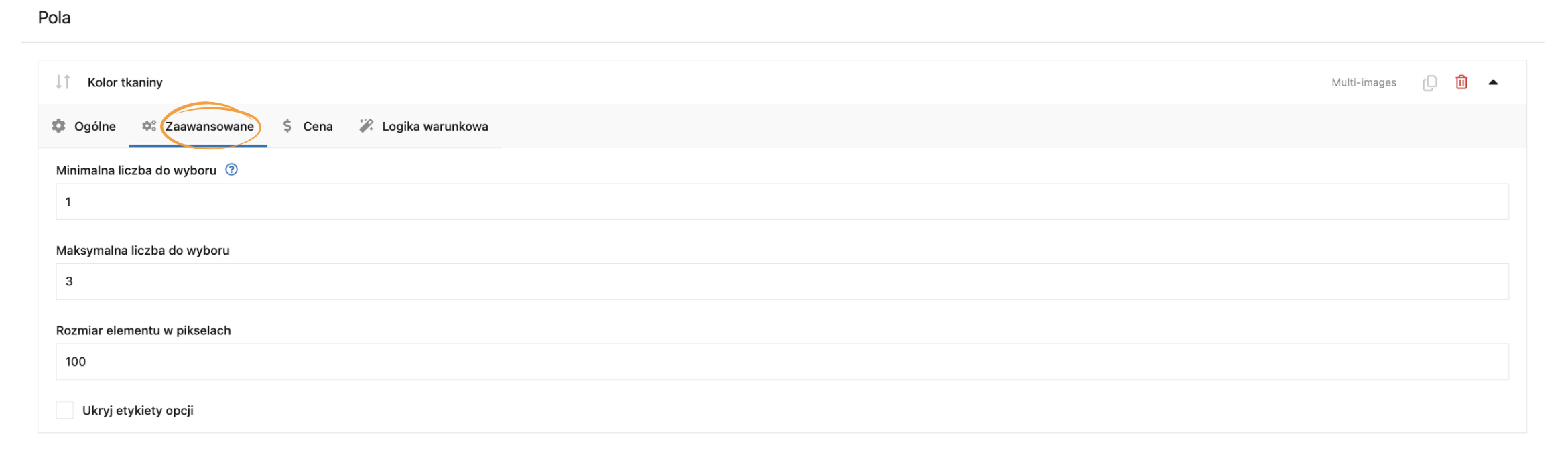 Konfigurowanie ustawień zaawansowanych w Multi-images