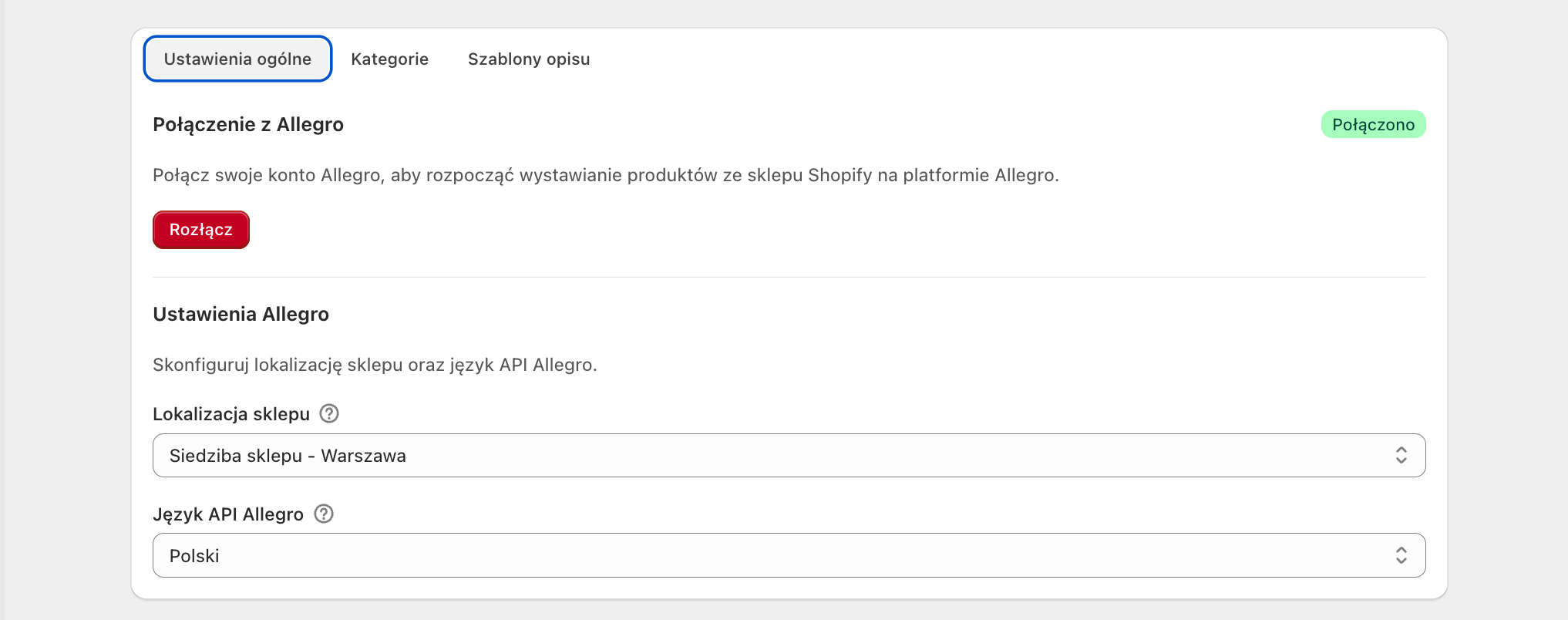 Allegro Shopify - autoryzacja połączenia