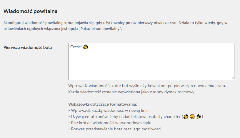 Wiadomość powitalna