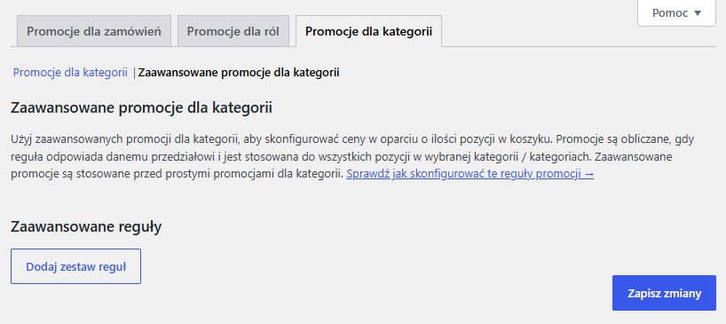 Ustawienia zaawansowanych promocji dla kategorii