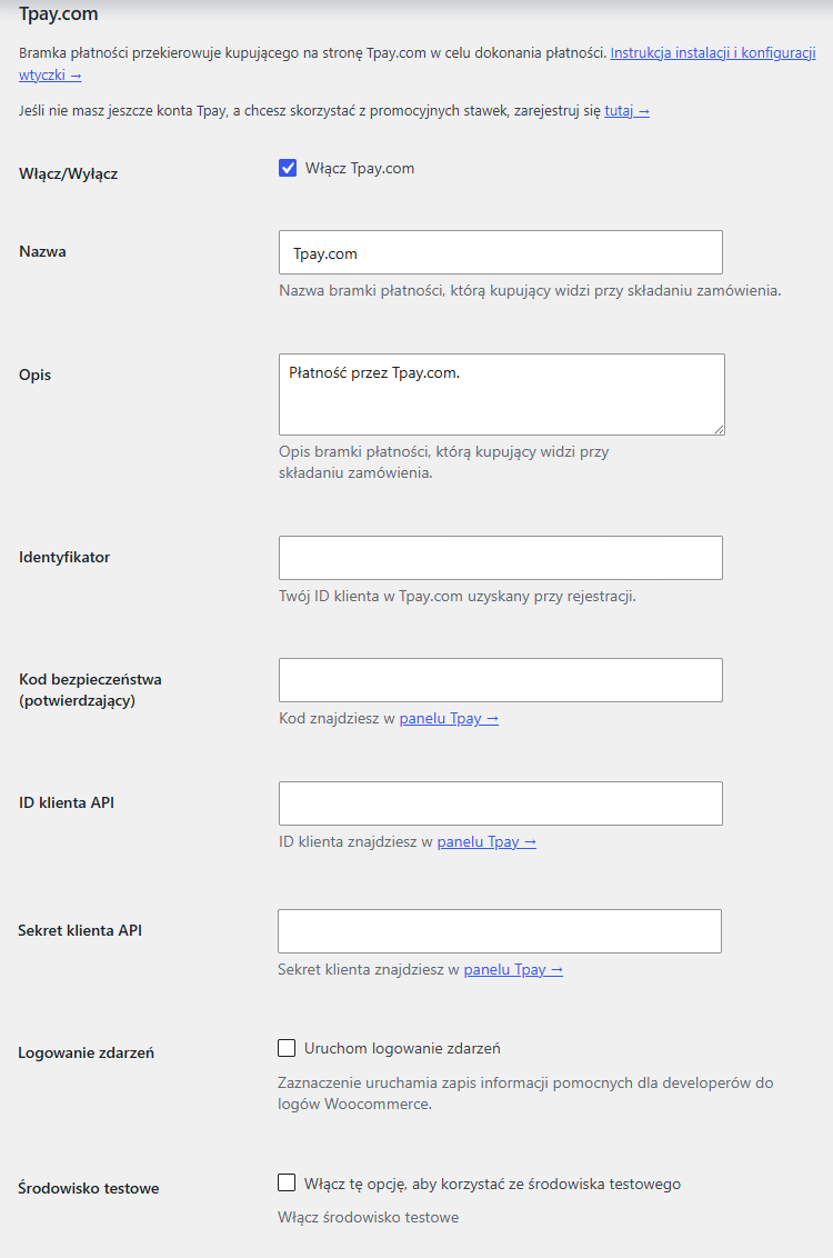 Ustawienia Tpay WooCommerce