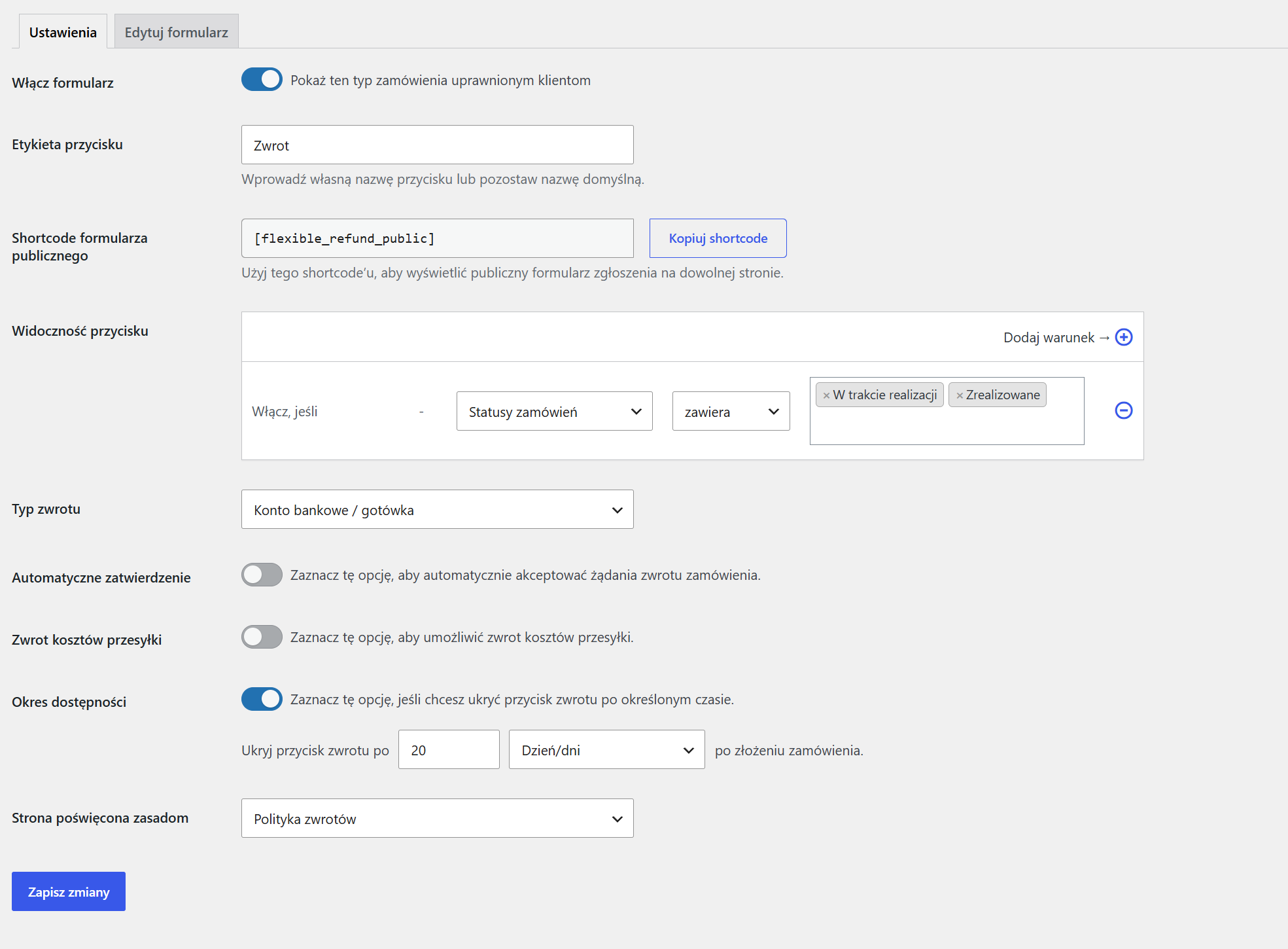 Elastyczne zwroty i reklamacje WooCommerce - ustawienia zwrotów