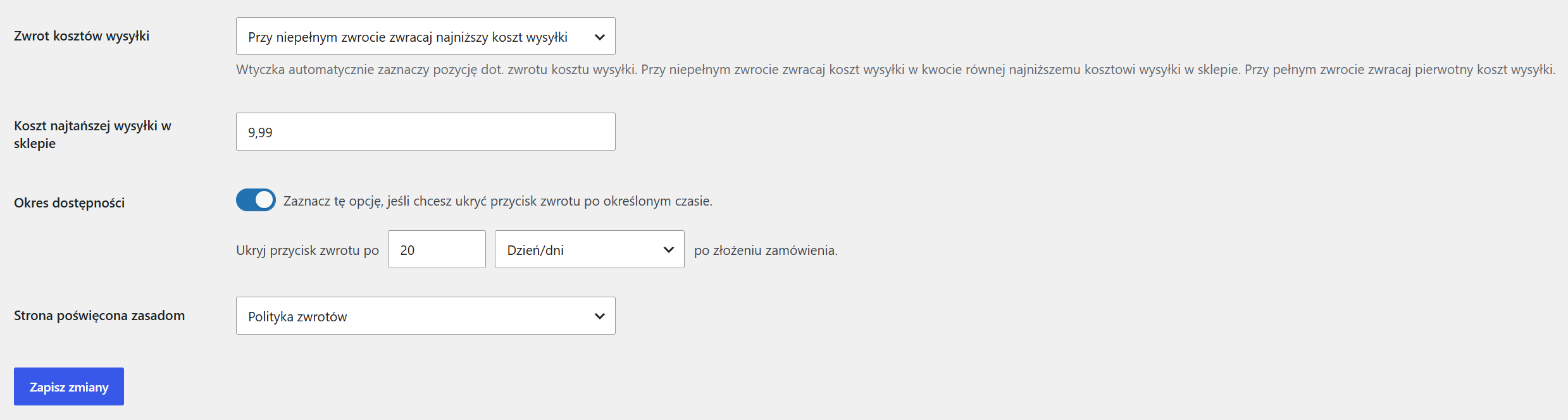Elastyczne zwroty i reklamacje WooCommerce - opcje zwrotu najtańszego kosztu wysyłki