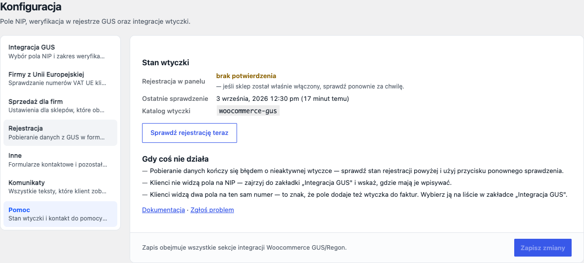 Rys. 11. Stan rejestracji wtyczki i skrócone wskazówki diagnostyczne.